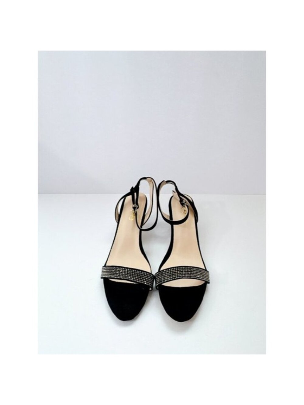 Size 6 Black Rhinestone Ankle Strap Sandals Kitten Heel Open Toe Dress Heels